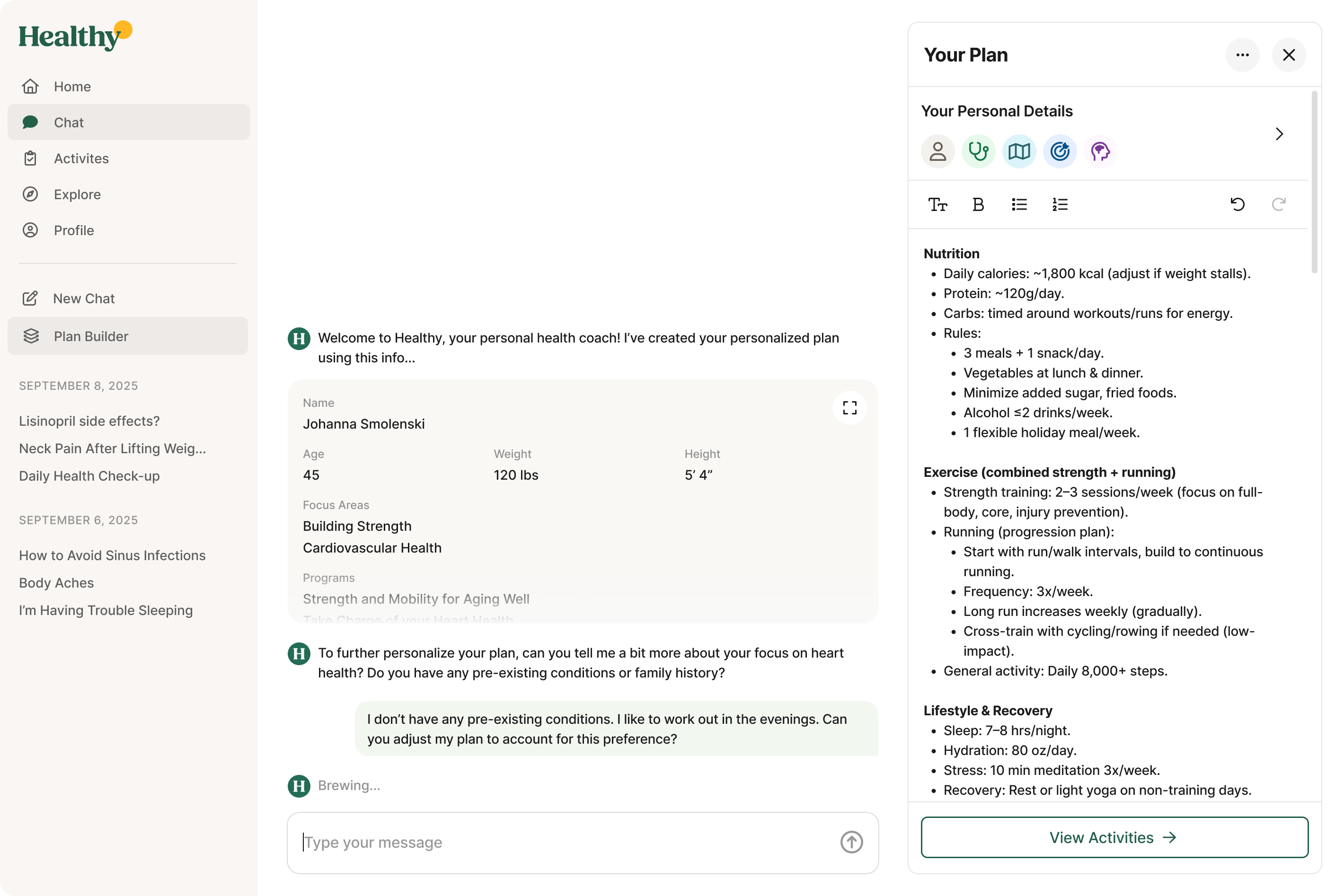 Redesigned Healthy chat experience on web in the new brand