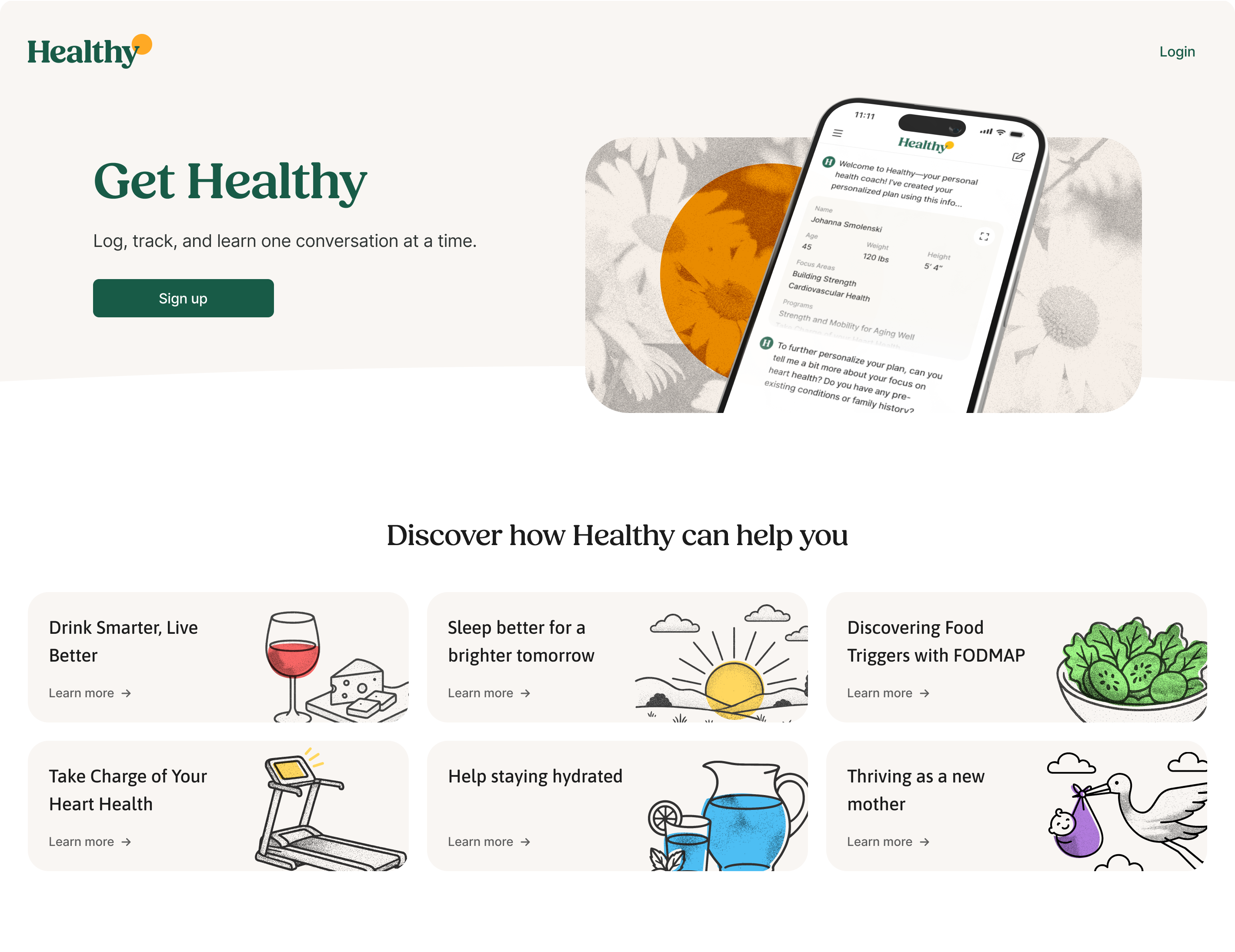 Redesigned Healthy marketing page on web in the new brand