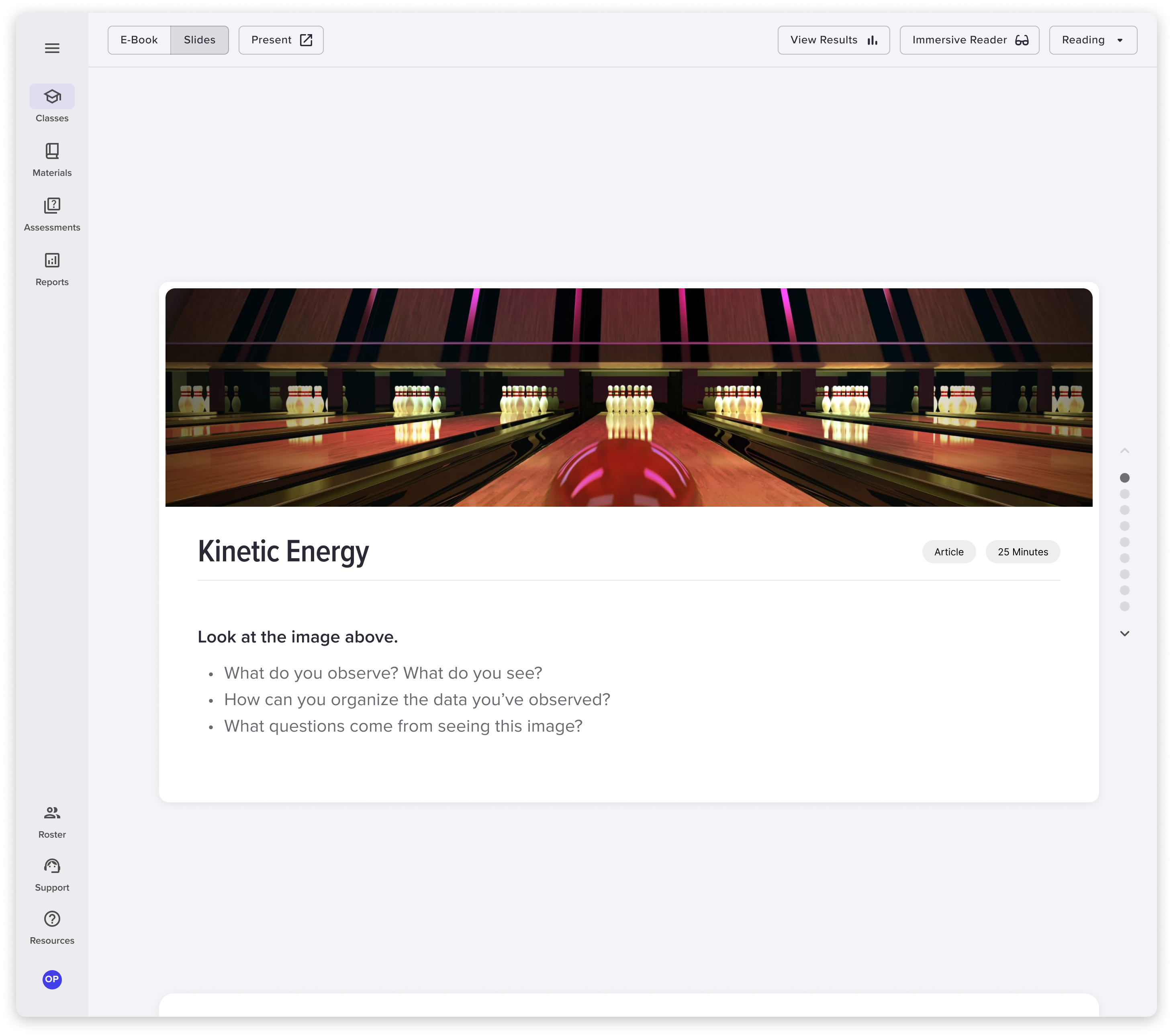 Article content type in presentation slides view