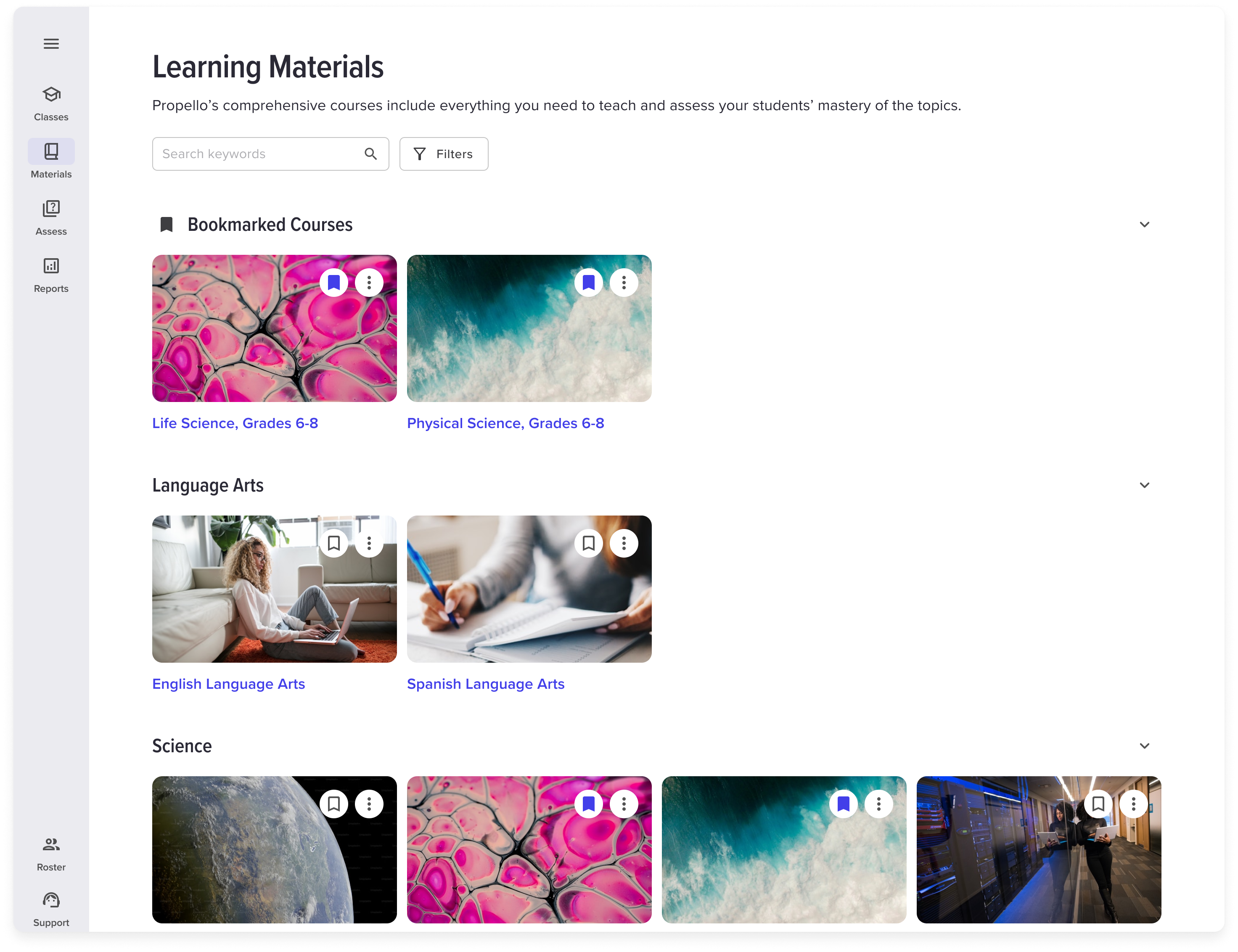 Content library of Propello's standards-aligned courses