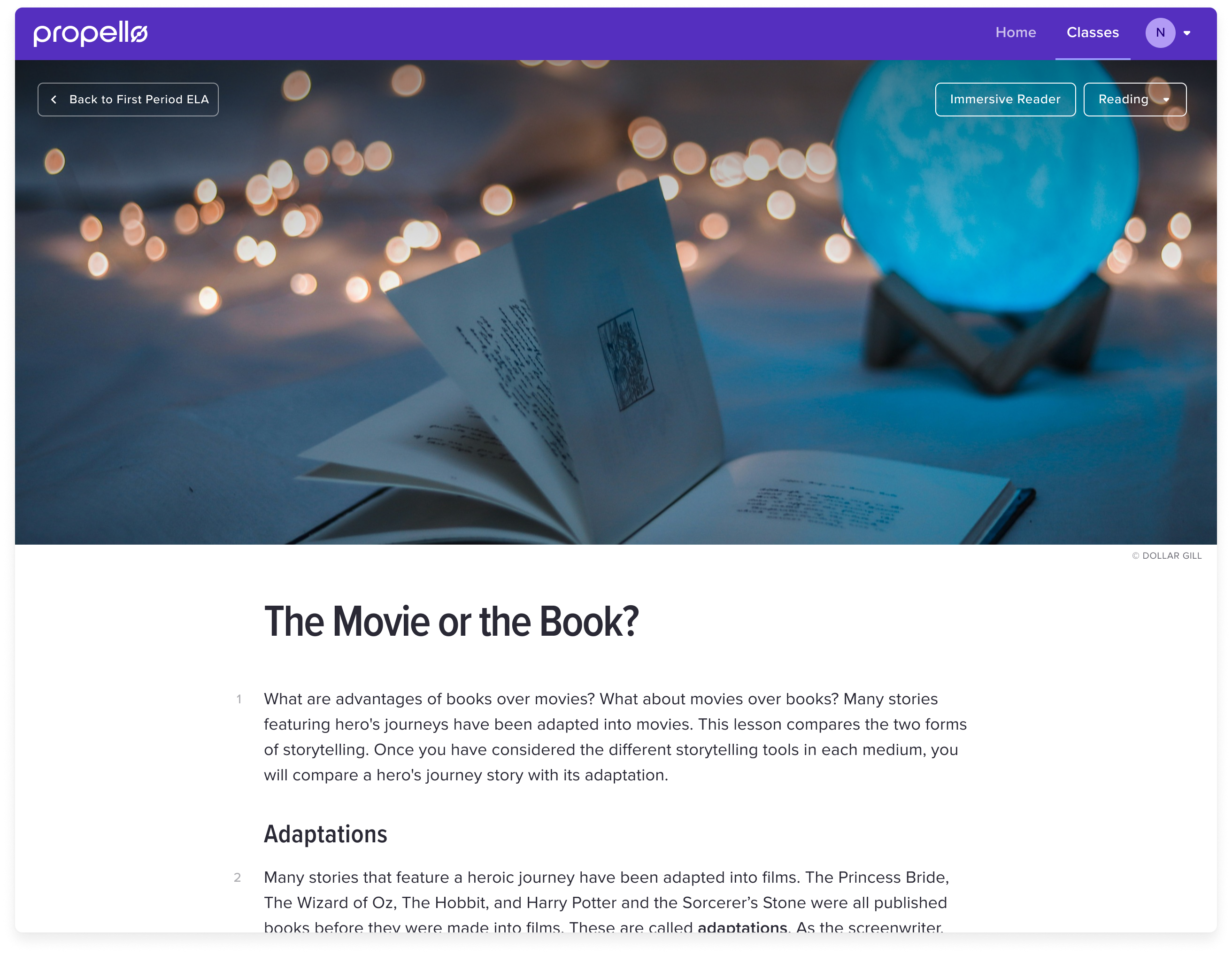 Student reading an assigned article
